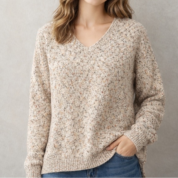 J. Jill Sweaters - J.Jill XS Petite Speckled Knit V-Neck Sweater Neutral Confetti Fleck Cozy